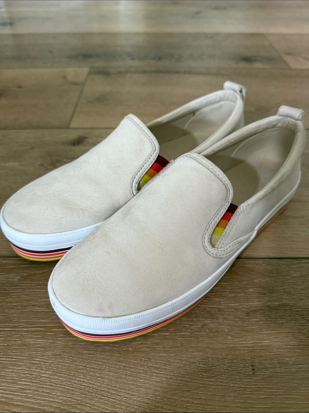 Sperry Cream Slip-On Sneakers with Rainbow Stripe Accent